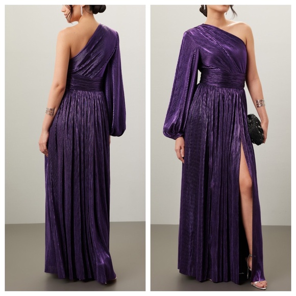 Bronx and Banco Dresses & Skirts - Bronx and Banco Purple Metallic One Shoulder Florence Maxi Dress Gown SMALL